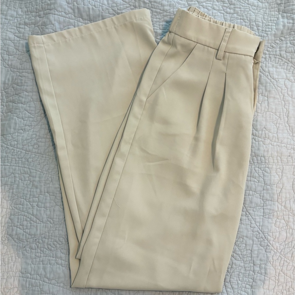 Cream Wide Leg Pants High Waisted Women's Dress Trousers | Size S